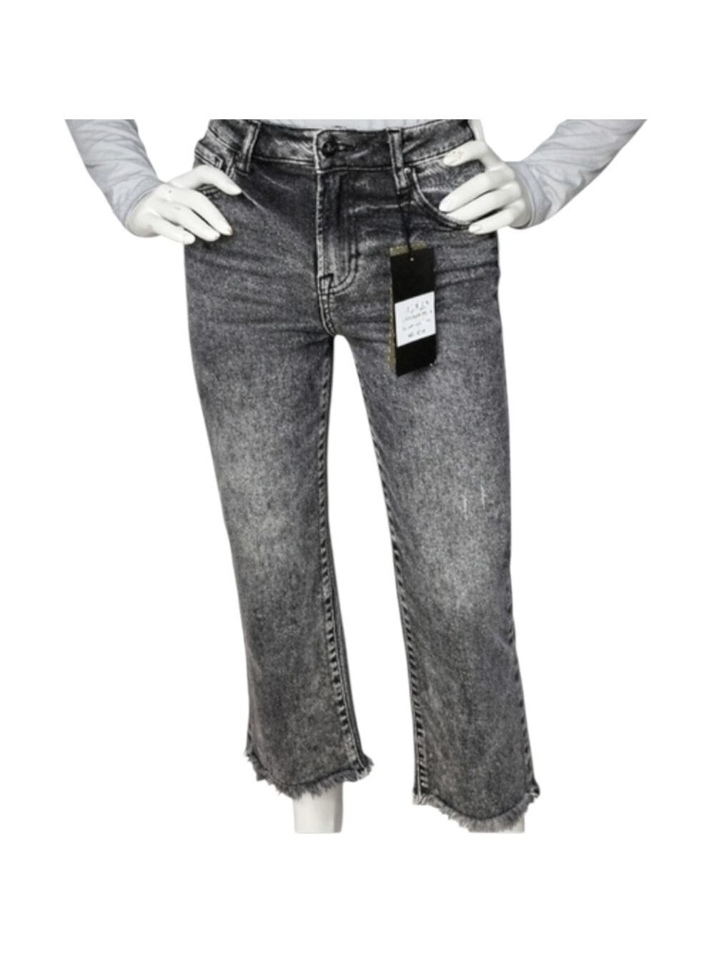 Risen Acid Wash Black High Rise Straight Jeans Raw Hem NWT Size 0/24